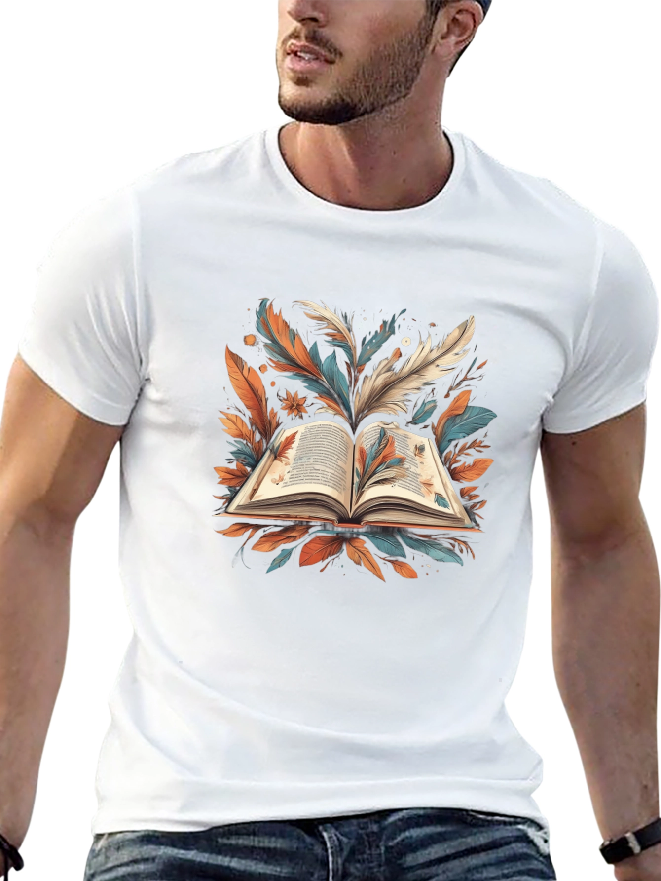 Artistic Book Feather Black T-Shirt