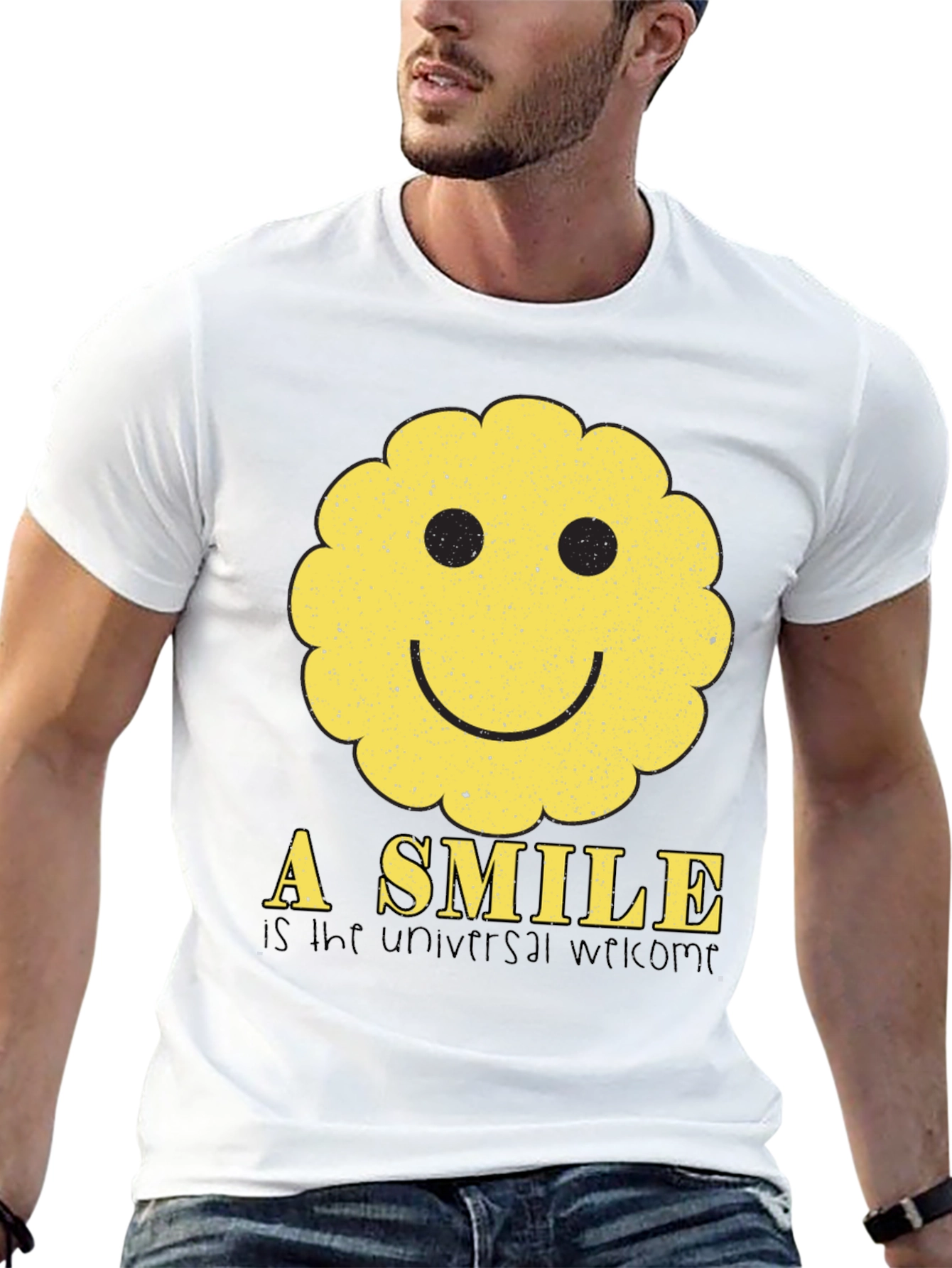 Smiley Face Graphic Tee - Universal Welcome T-Shirt