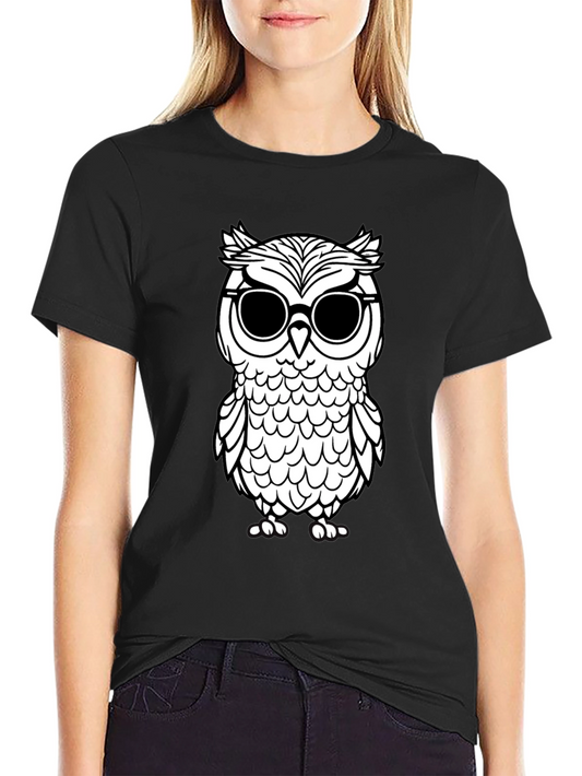 Cool Owl Graphic Tee - Black Cotton T-Shirt