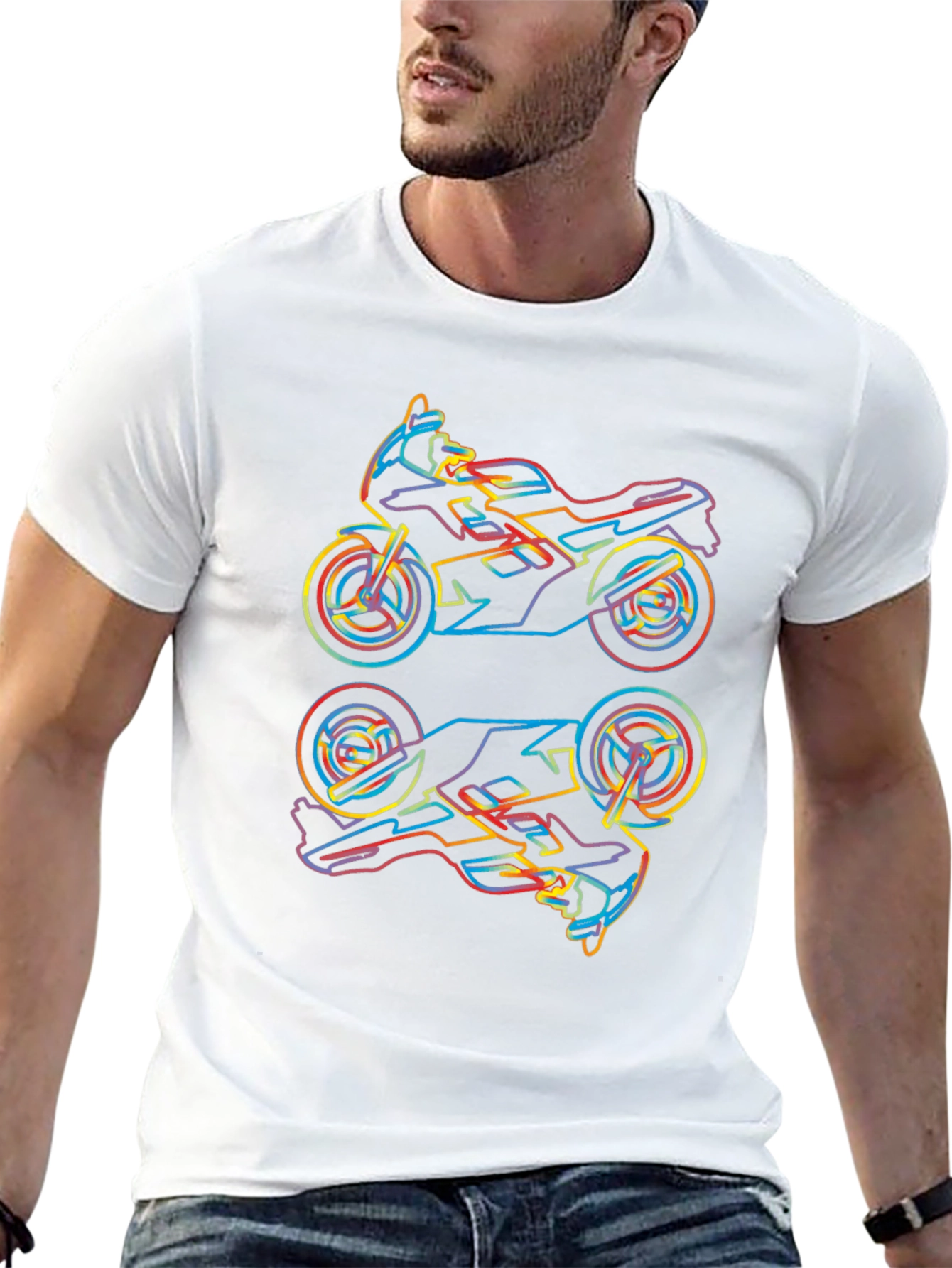 Neon Motorcycle Graphic Tee - Cool Biker Style