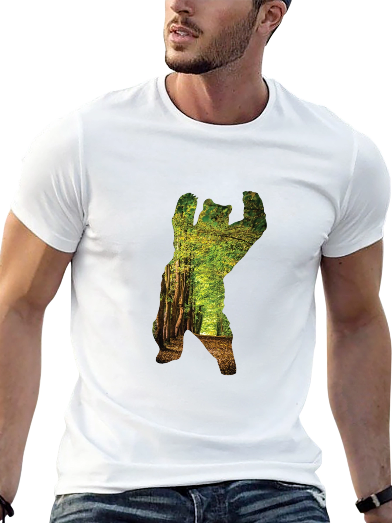 Nature Bear Graphic T-Shirt - Black Cotton Tee