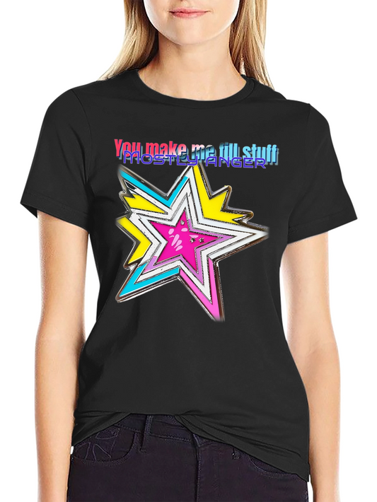 Colorful Star Graphic Black T-Shirt