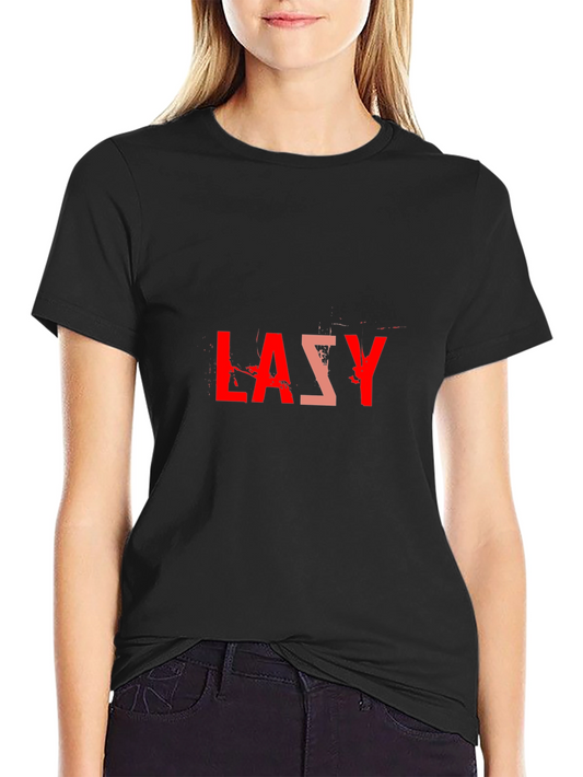 Lazy Graphic Tee - Black Cotton Blend Casual T-Shirt