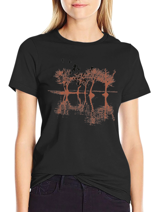 Mens Black Graphic T-Shirt - Tree Reflection Design