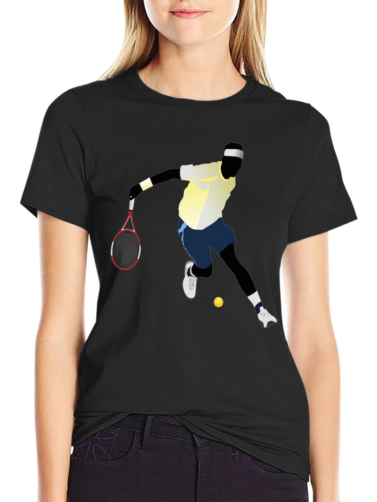 Tennis Player Graphic Tee - Black Cotton T-Shirt