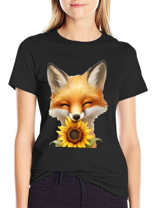 Fox and Sunflower Graphic T-Shirt