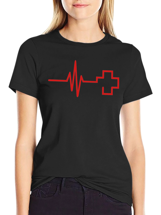 Heartbeat Cross Graphic Tee - Black Cotton