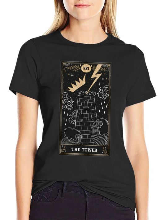 The Tower Tarot Card Black Graphic T-Shirt