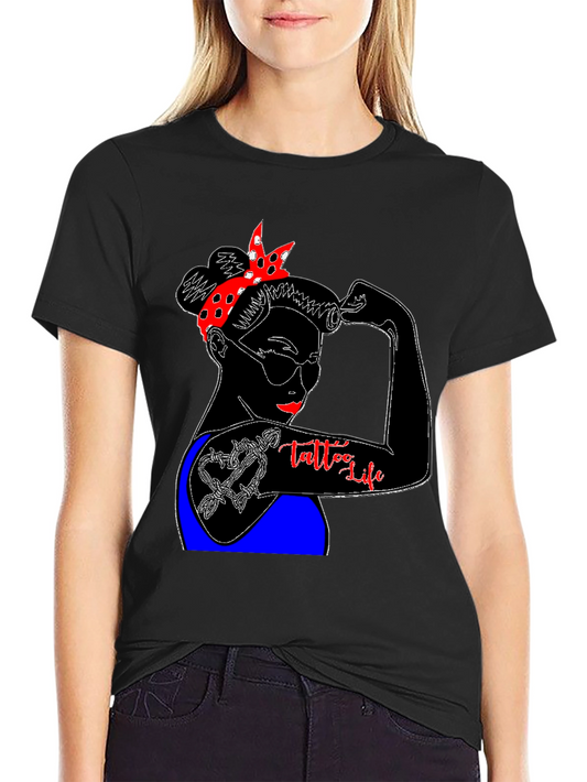 Tattoo Life Graphic T-Shirt - Strong Woman Design