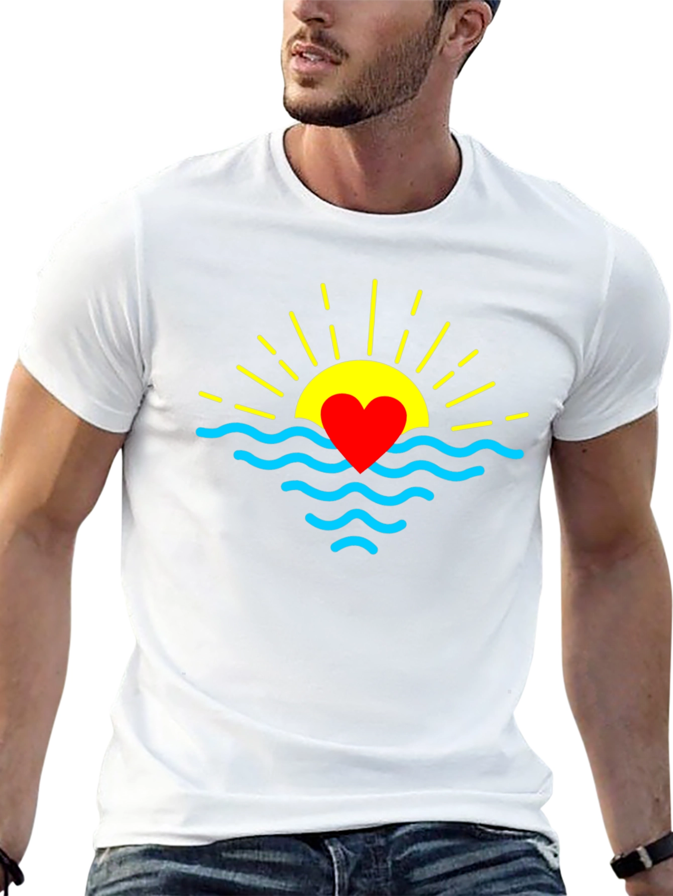 Heart Sunrise Graphic Tee - Soft Black Cotton