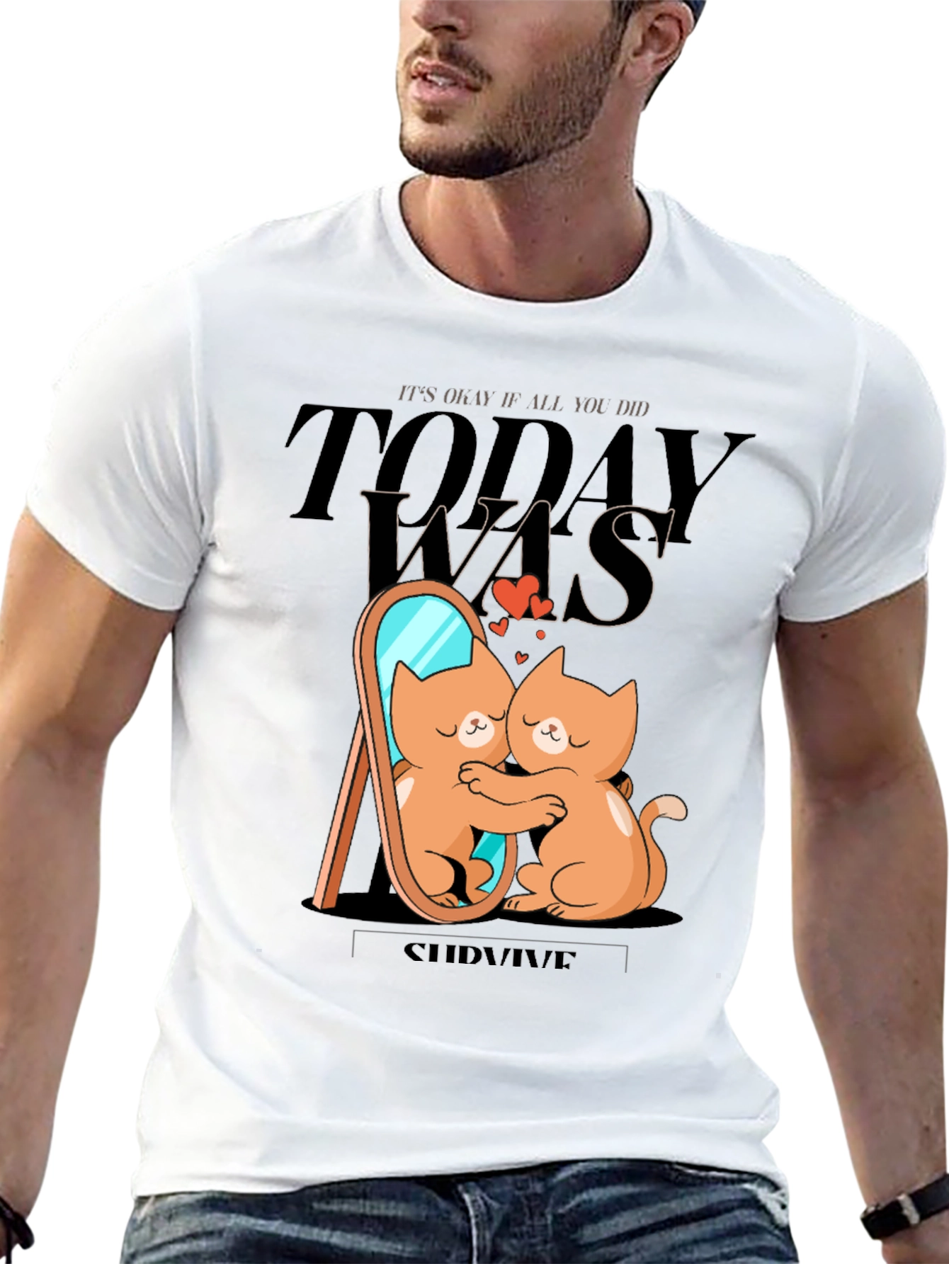 Cute Cat T-Shirt - Self Love Survive Tee