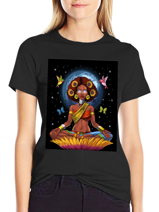 Meditating Woman Graphic Tee - Celestial Zen Style