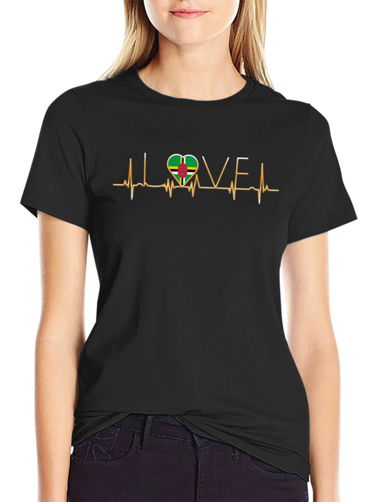 I Love Dominica T-Shirt Dominica Flag Heartbeat Tee
