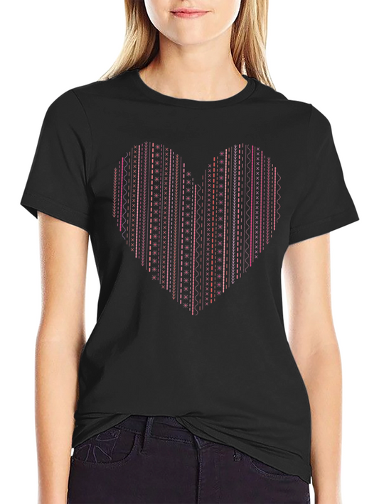 Heart Stitch Print Black T-Shirt
