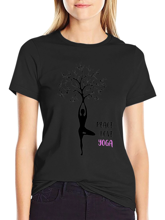 Peace Love Yoga T-Shirt - Black Cotton Blend Tee