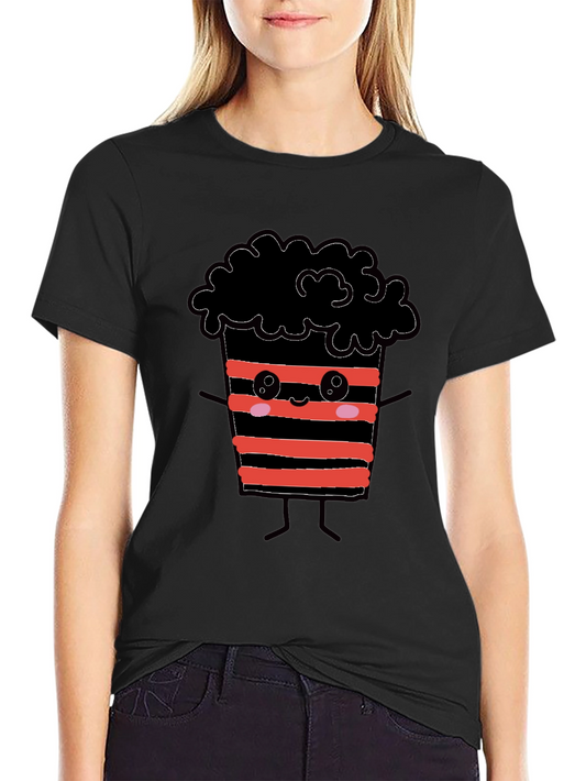 Cute Popcorn Graphic Tee - Unisex Black T-Shirt
