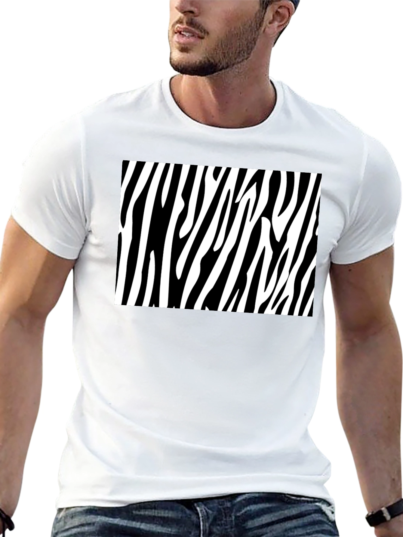 Zebra Stripe Graphic Tee - Bold Black Cotton T-Shirt