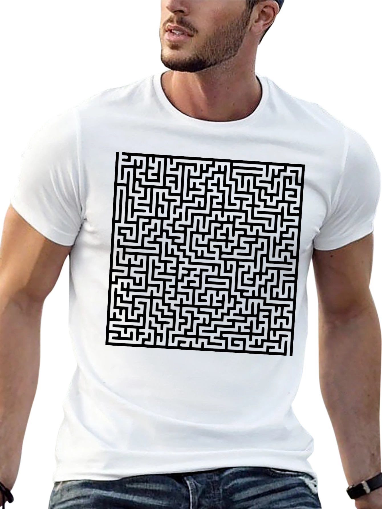 Maze Graphic Print Tee - Black Casual Style
