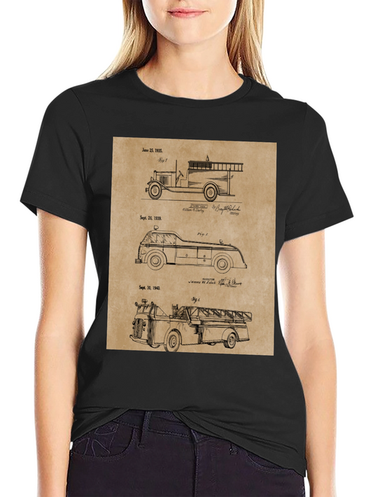 Vintage Fire Truck Patent Print T-Shirt
