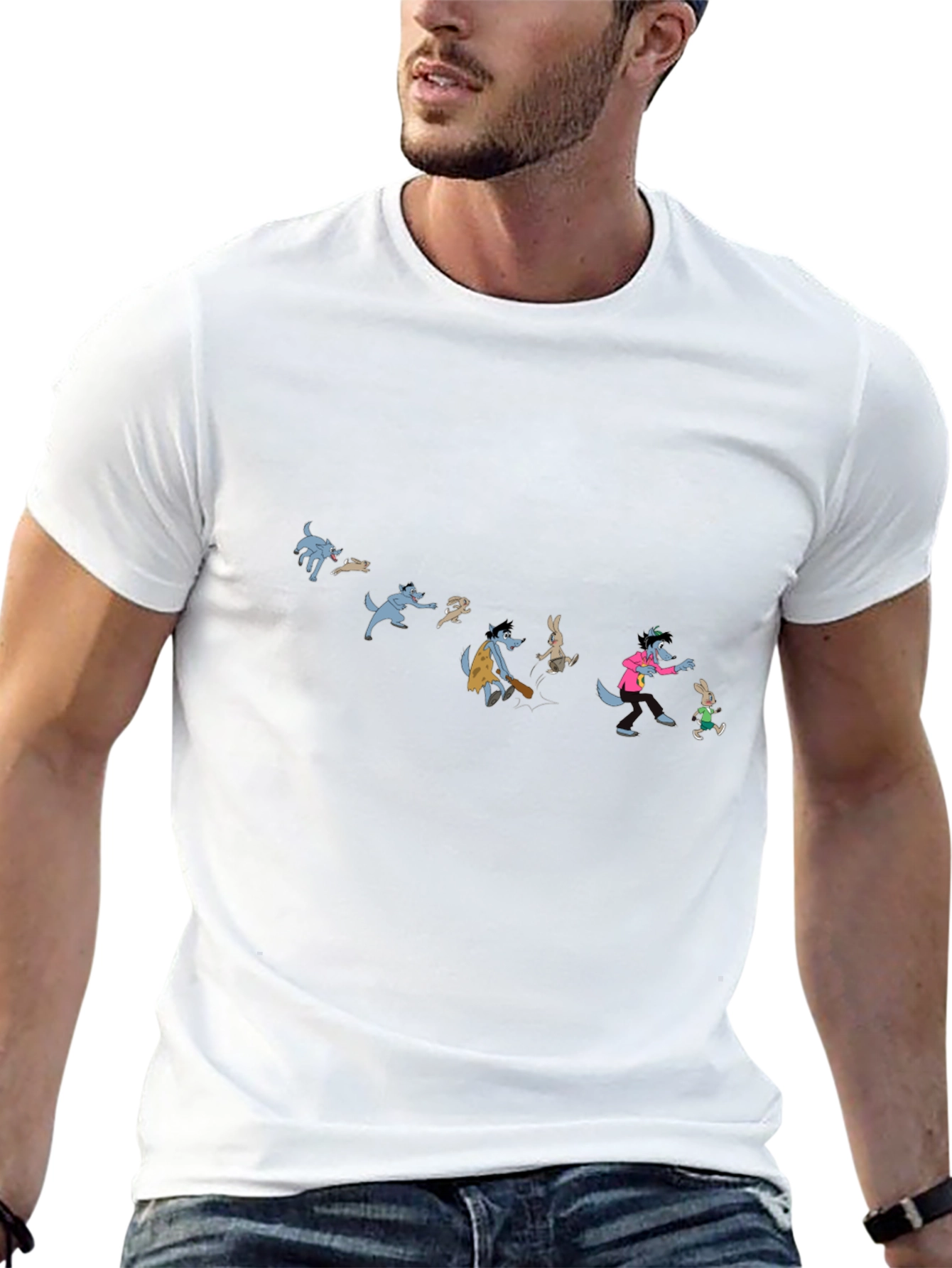 Cartoon Wolf Evolution Black T-Shirt