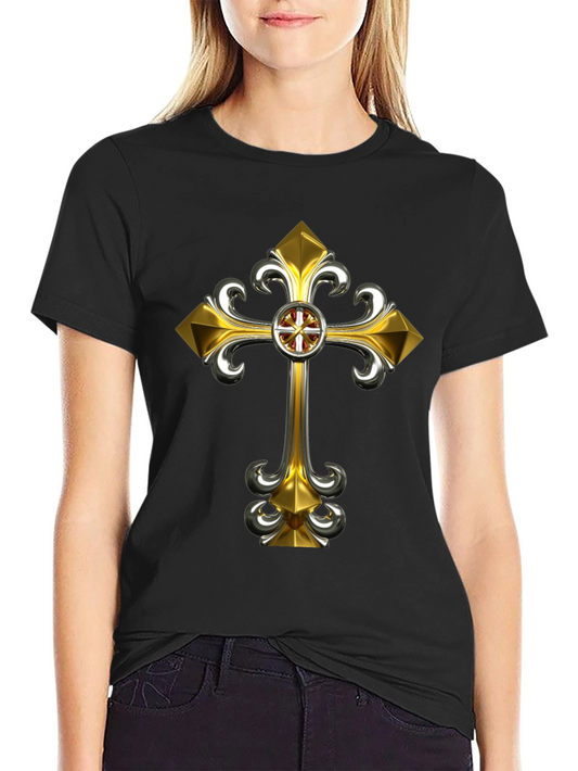 Gothic Gold Cross Graphic Tee - Black