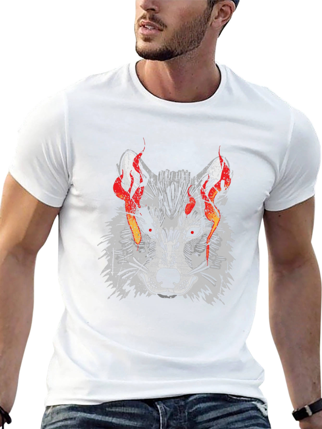 Fiery Wolf Graphic Tee - Mens Black T-Shirt
