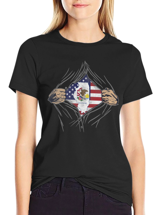 Illinois Pride T-Shirt - American Flag Superhero Design