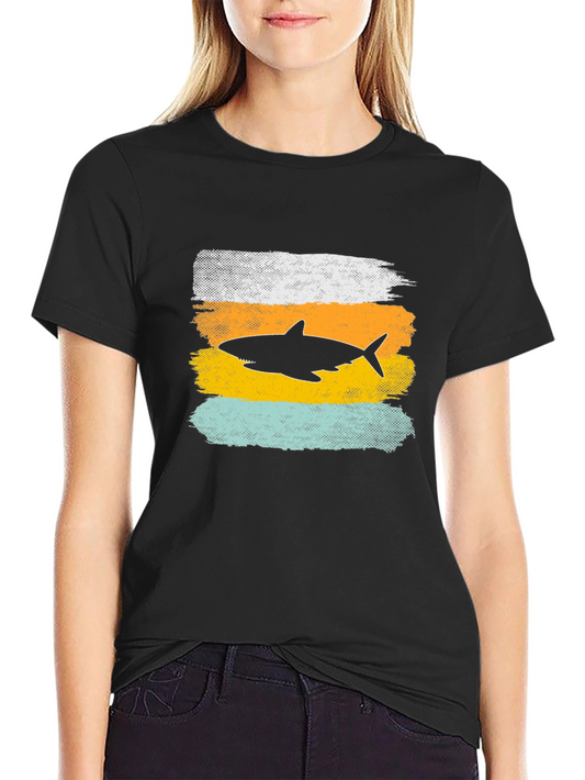 Shark Silhouette Graphic Tee - Distressed Style
