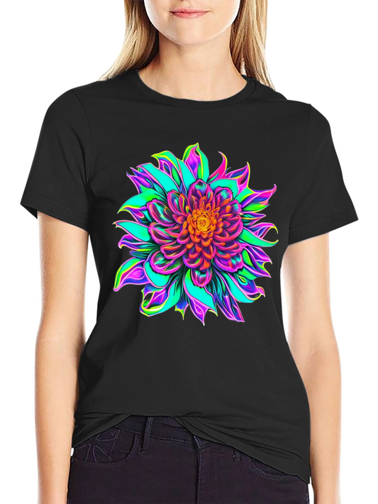 Vibrant Floral Graphic Black T-Shirt