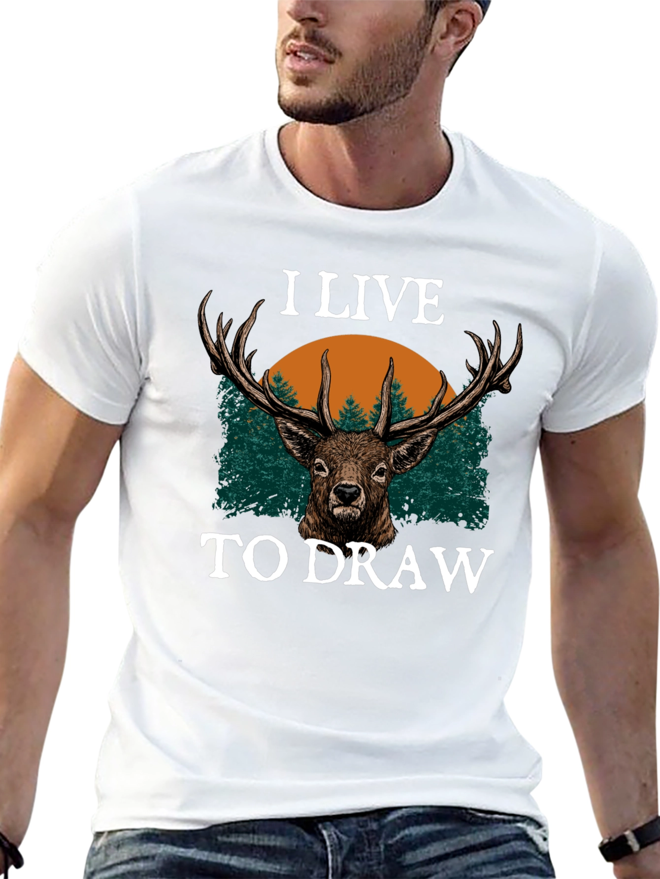 I Live to Draw Deer Graphic T-Shirt - Black