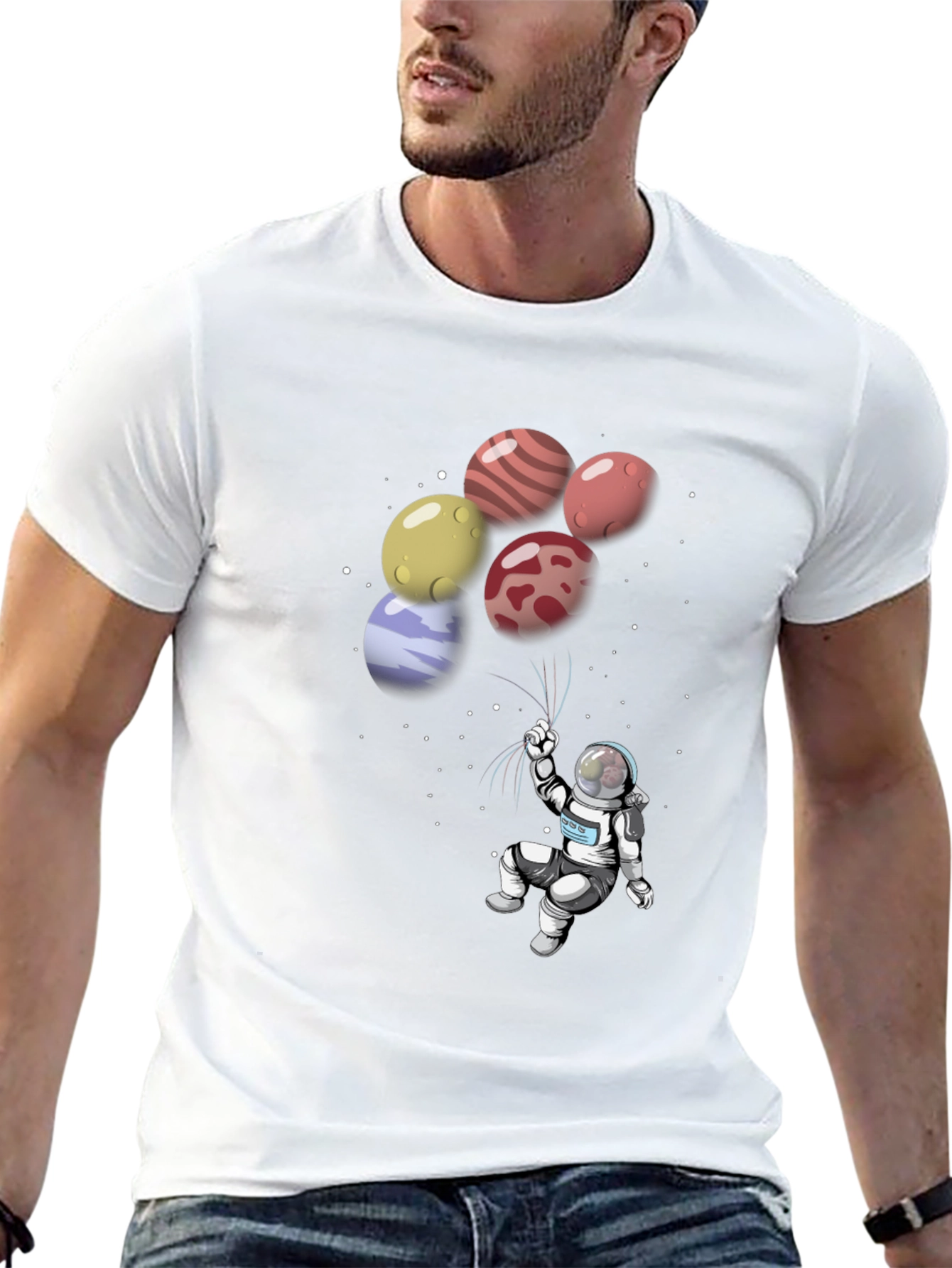 Astronaut Planet Balloon Graphic T-Shirt
