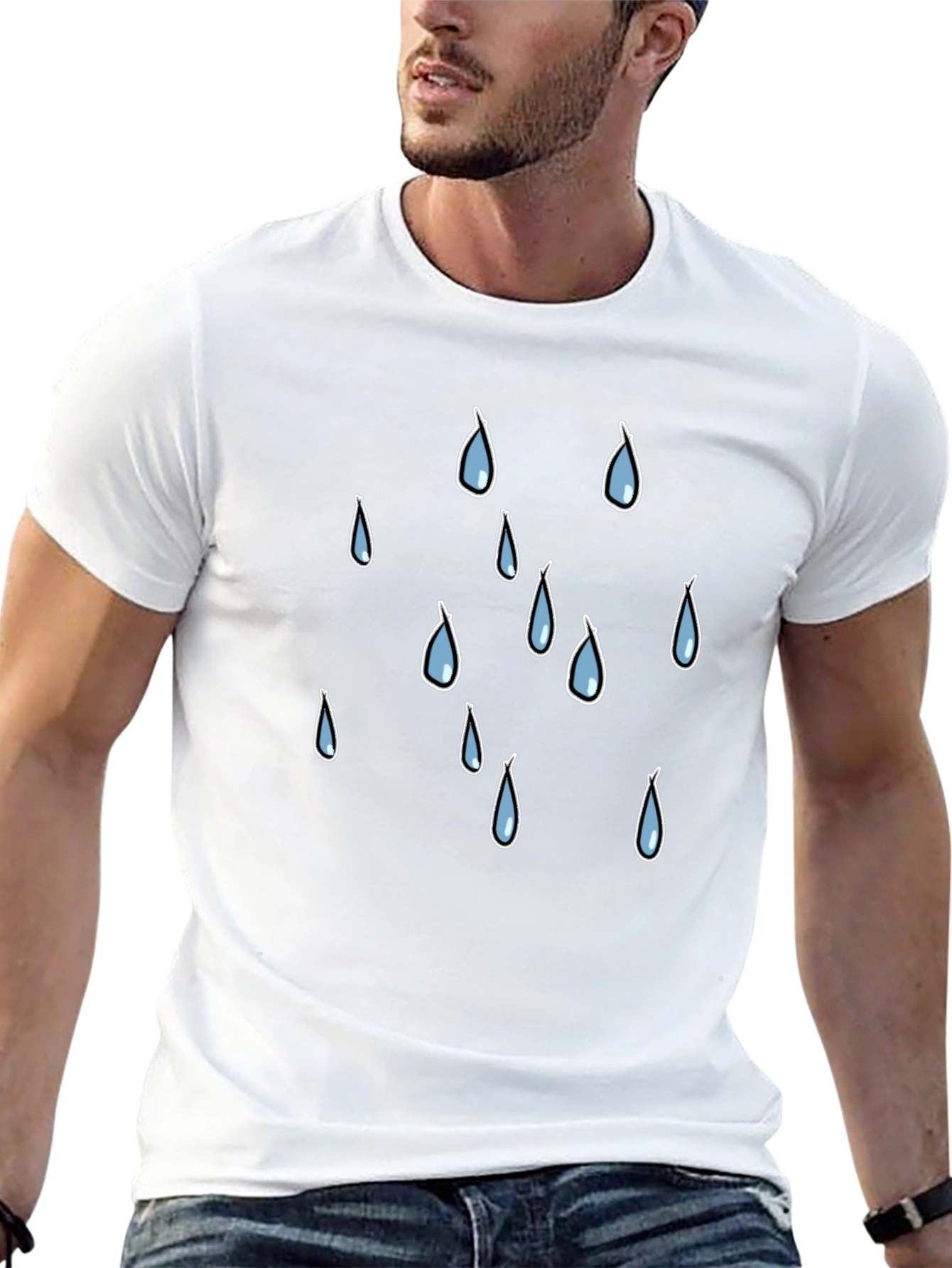 Rain Drop Graphic Tee - Black Cotton T-Shirt