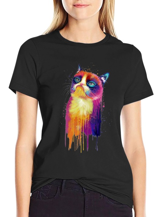 Grumpy Cat Watercolor T-Shirt - Unisex Black Tee