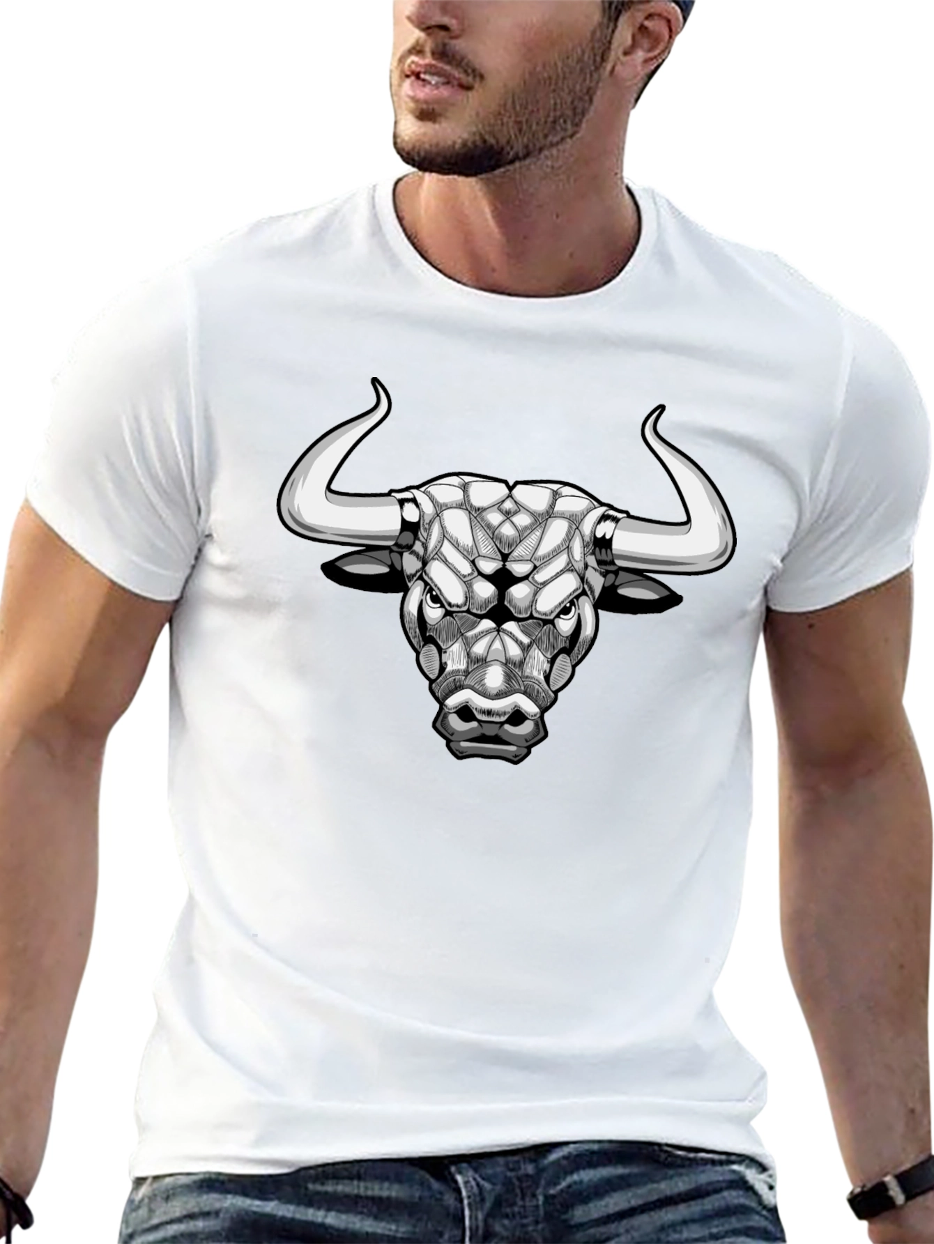 Geometric Bull Graphic Tee - Black