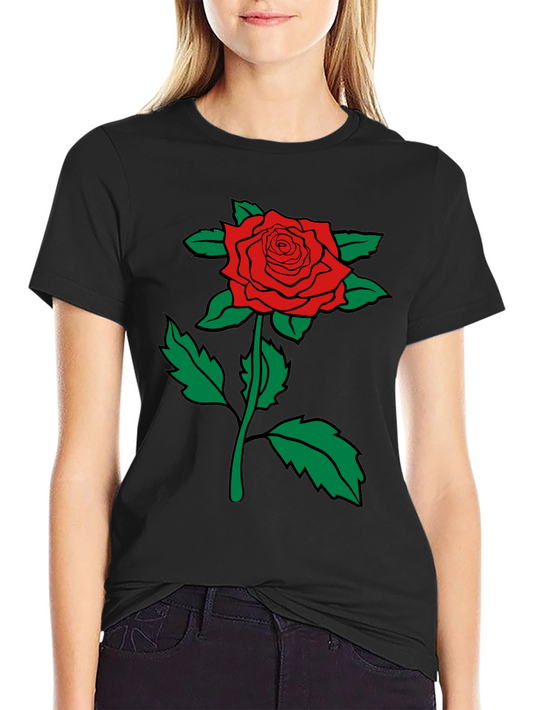Red Rose Graphic Tee - Mens Black Cotton T-Shirt