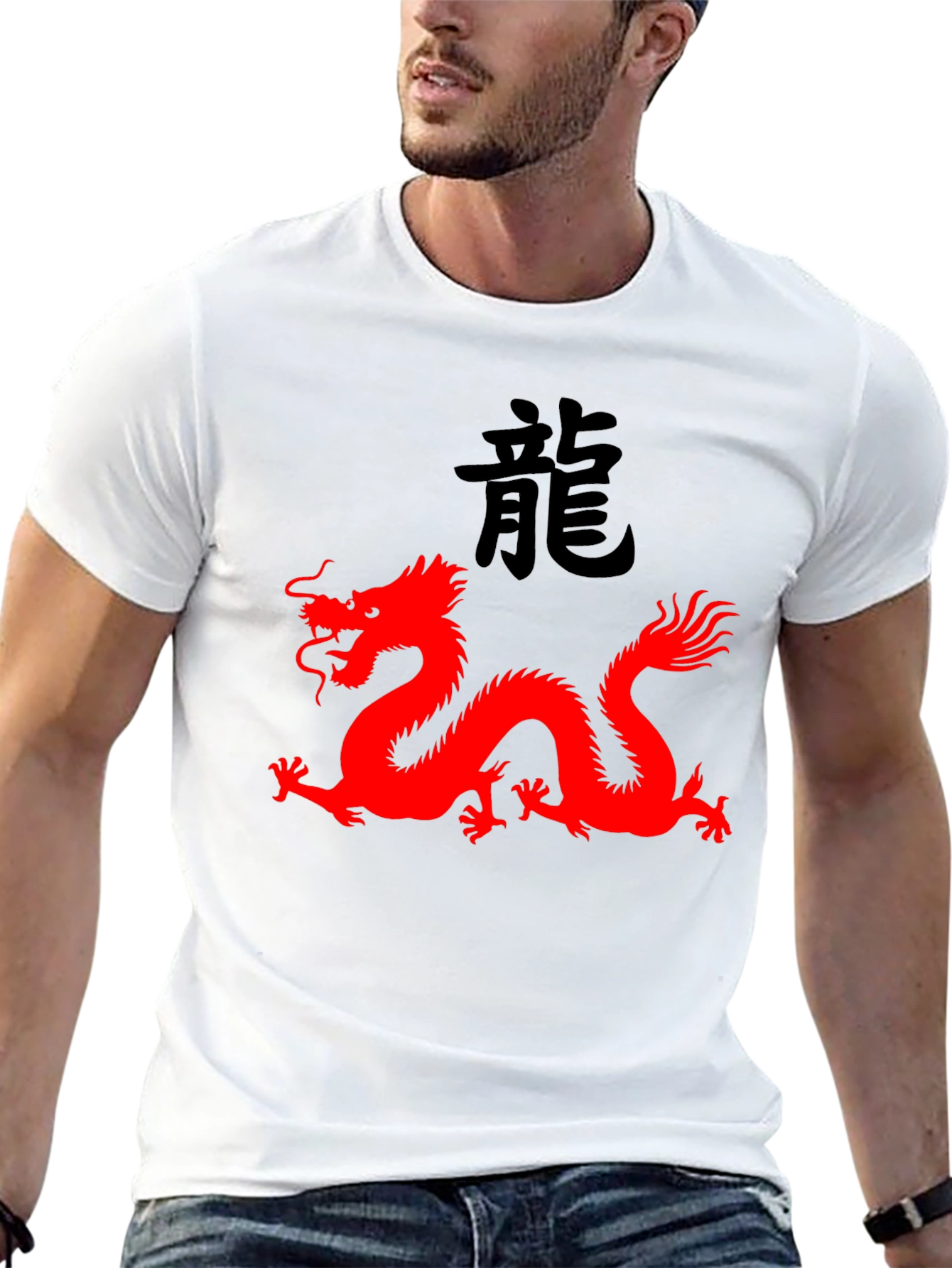 Black T-Shirt with Red Dragon Graphic