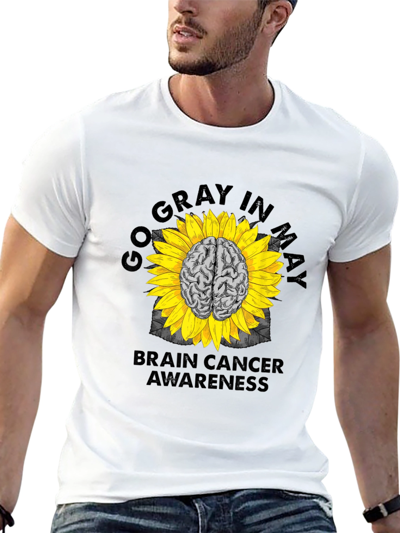 Go Gray in May Brain Cancer Awareness Sunflower T-Shirt