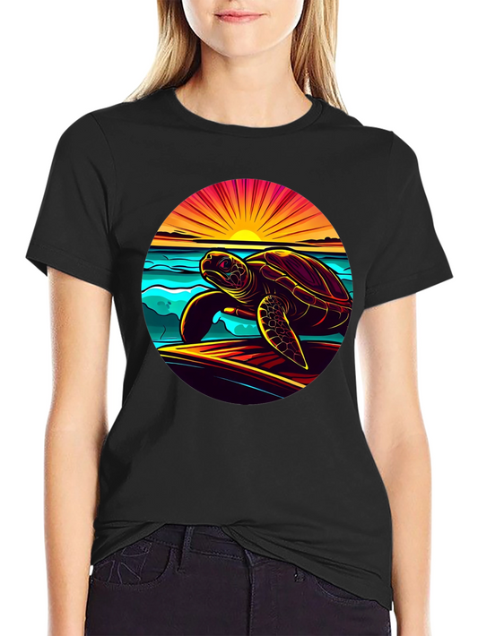 Sunset Turtle Graphic Tee - Beach Style