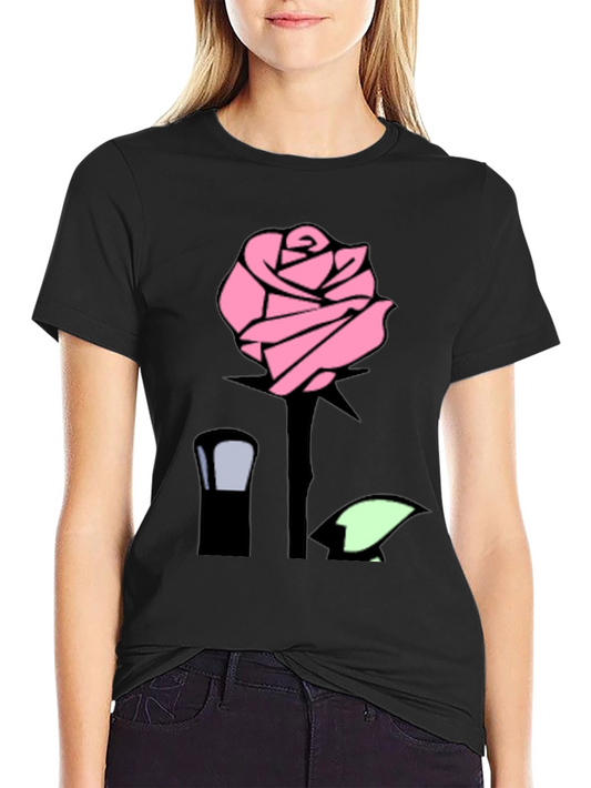 Pink Rose Graphic Black T-Shirt