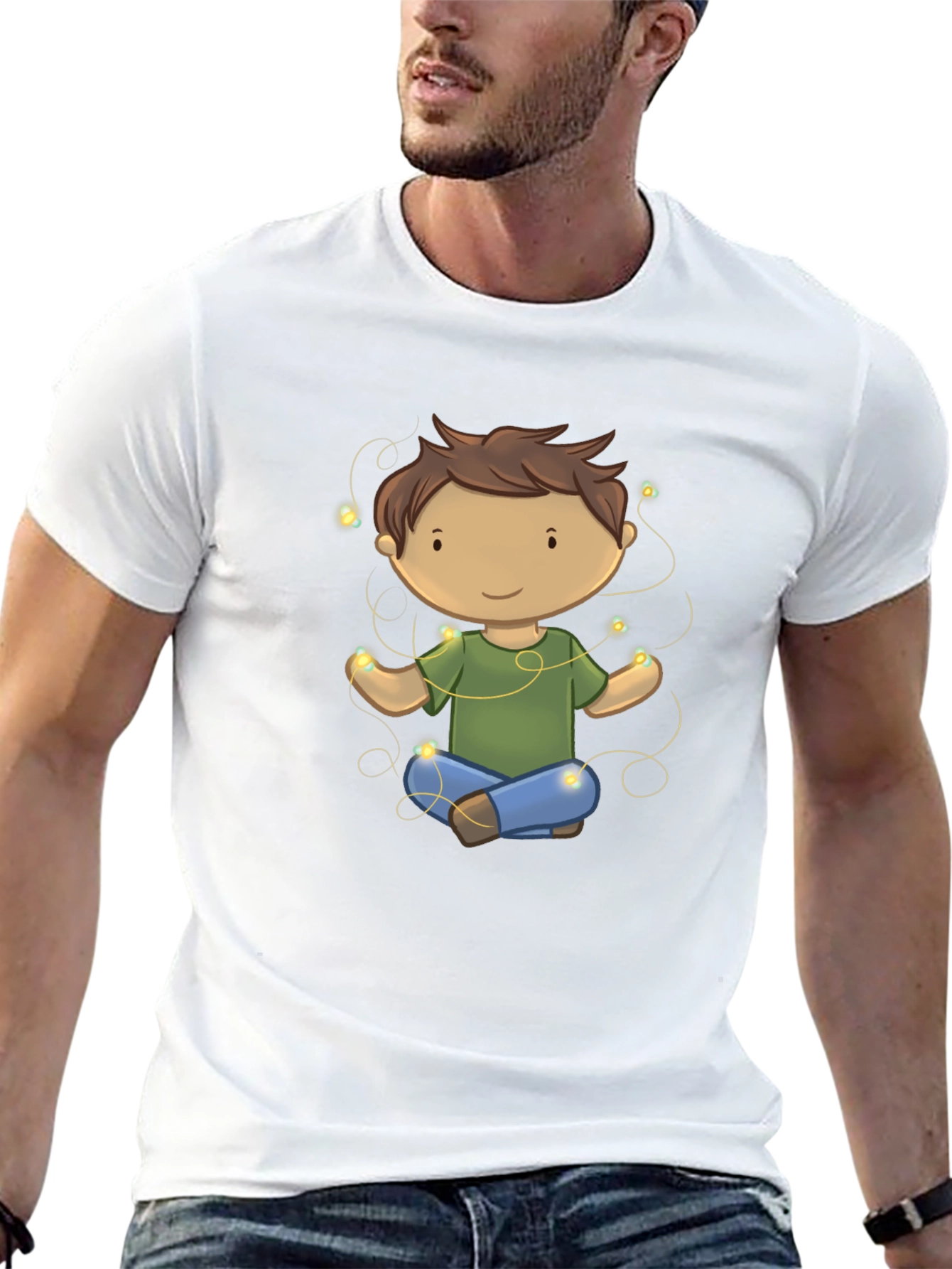 Meditating Kid Cartoon Black T-Shirt