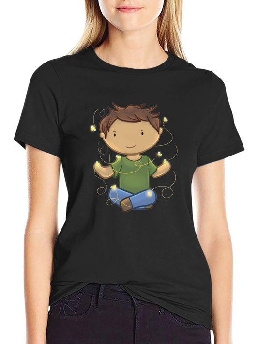 Meditating Kid Cartoon Black T-Shirt