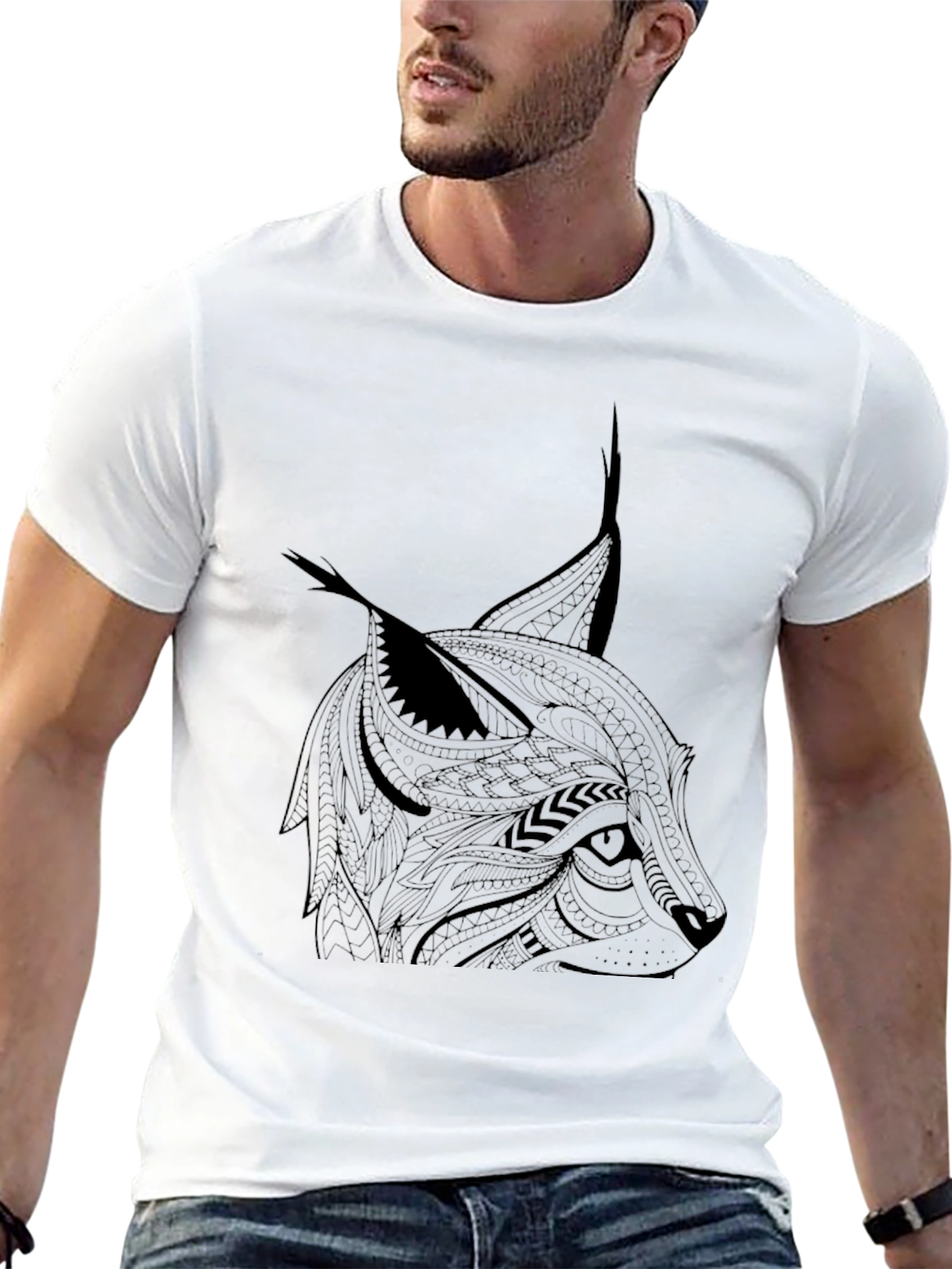 Tribal Lynx Graphic T-Shirt - Mens Black Tee