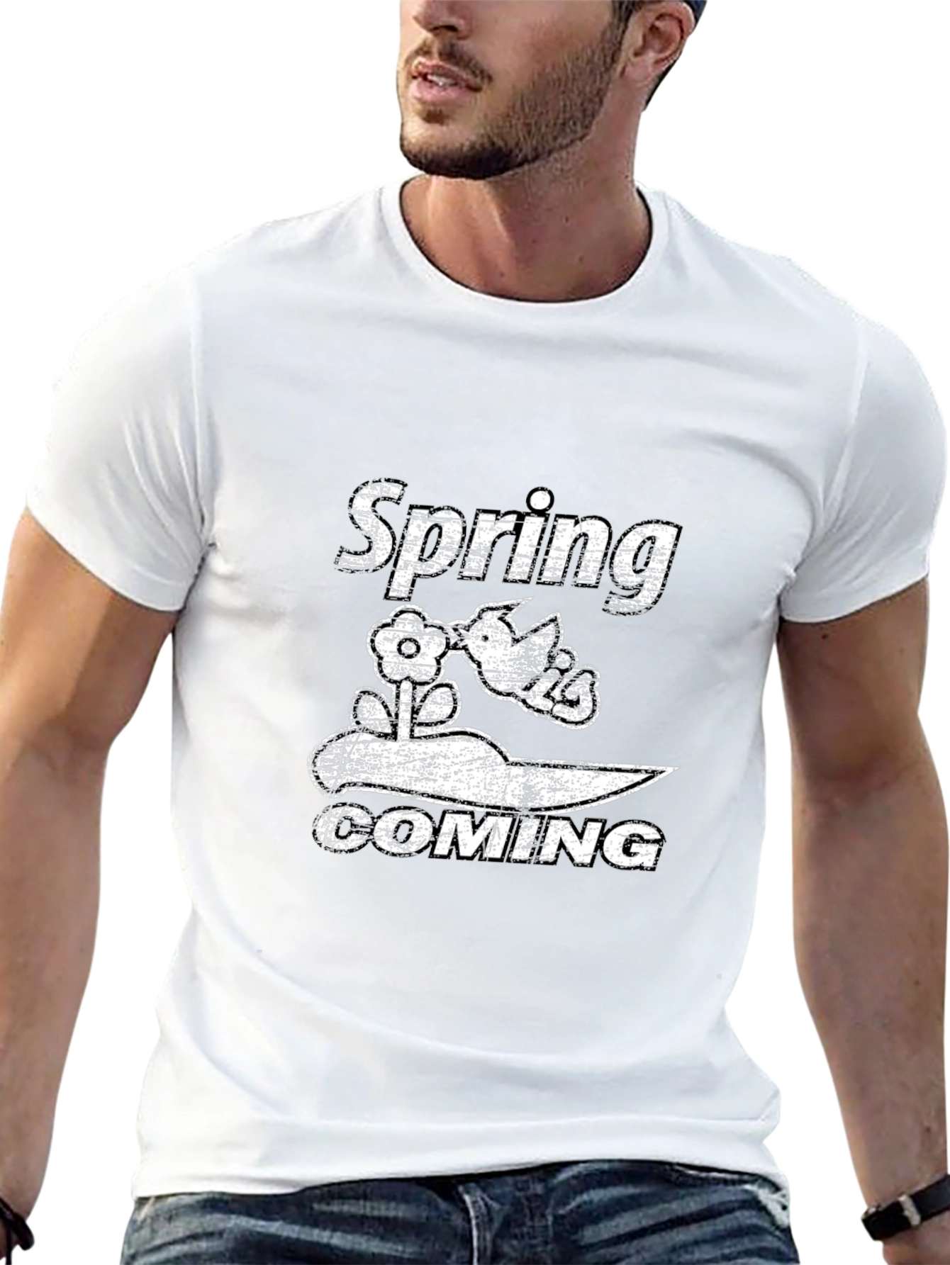 Spring Coming Graphic Black T-Shirt