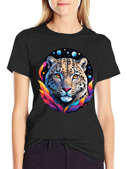 Leopard Galaxy Graphic Print Tee - Stylish Black T-Shirt
