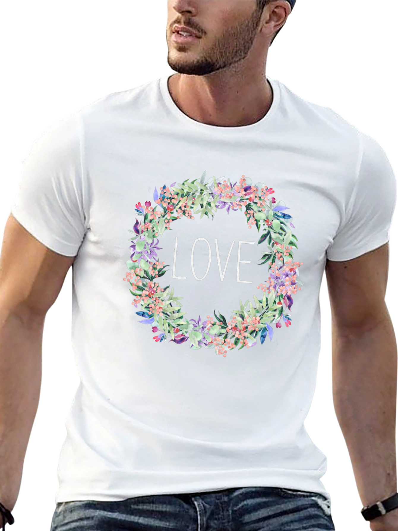 Floral Love Wreath Black T-Shirt