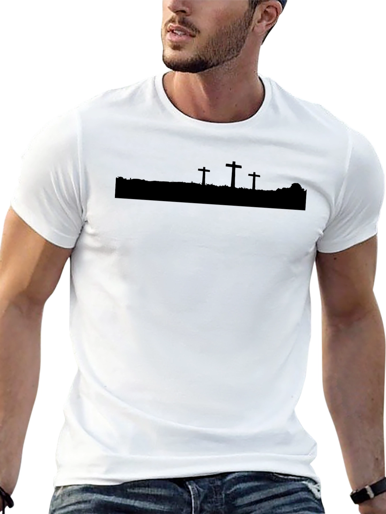 Mens Black Silhouette Cross Graphic T-Shirt
