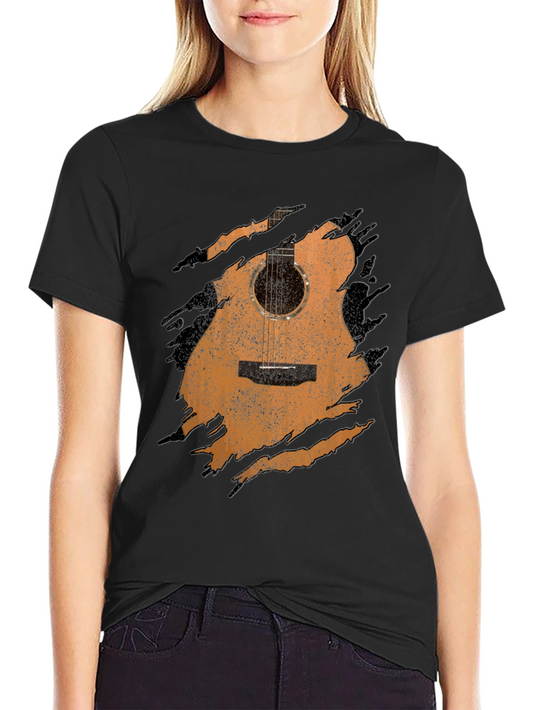 Guitar Graphic Tee - Distressed Acoustic Design Musician Shirt