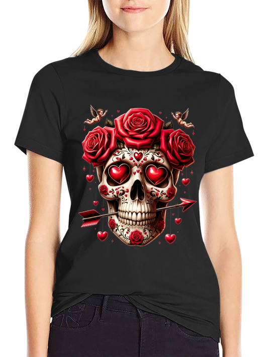 Skull Roses Hearts Arrow Valentines Day T-Shirt