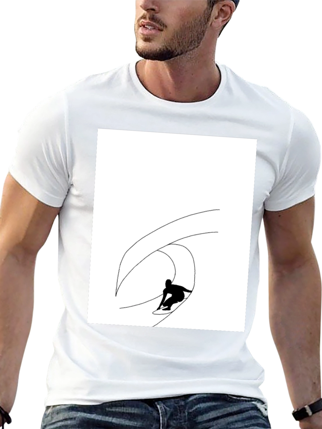 Black T-Shirt with Surfing Wave Graphic
