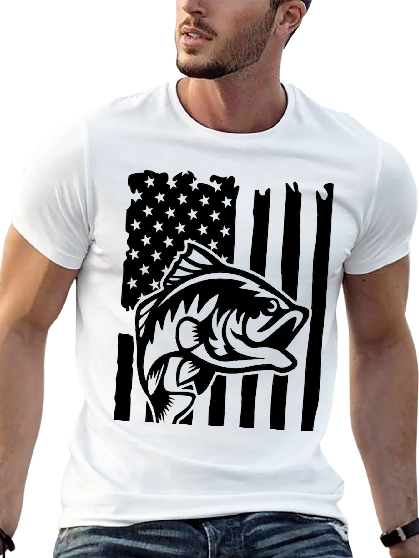 Bass Fish American Flag Graphic Tee